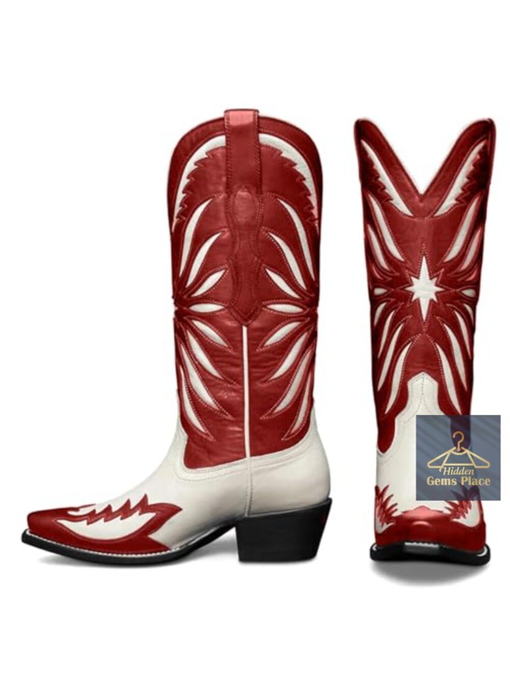 Women's Mid Calf Cowboy Boots Faux Leather Pointed Toe Western Pull On